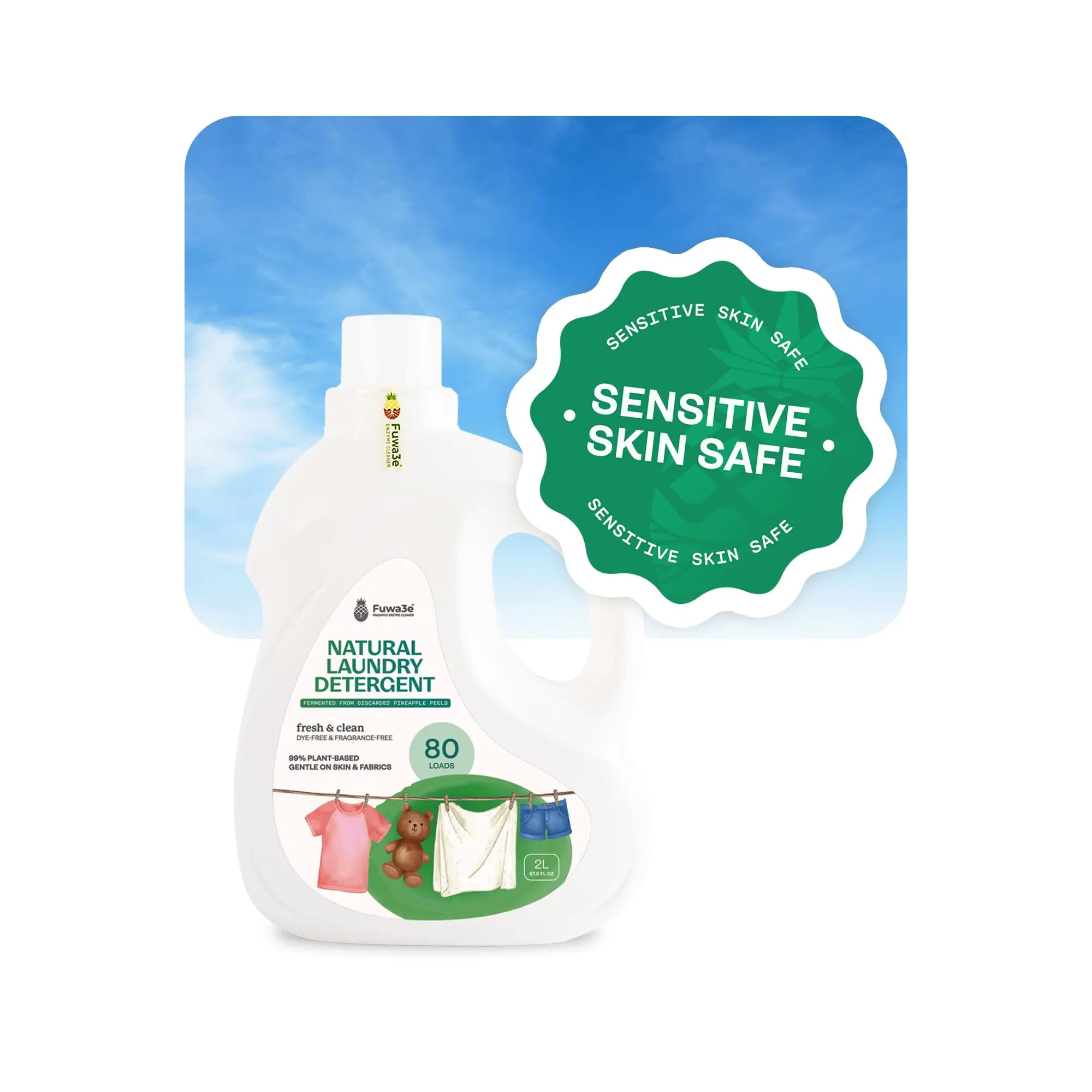 Fuwa3e Pineapple Enzyme Baby Laundry Detergent - Fresh & Clean 67.6oz 80 Loads - Non Toxic Organic Laundry Detergent with Fermented Pineapple Peels Sensitive Skin Safe Natural Liquid Laundry Detergent