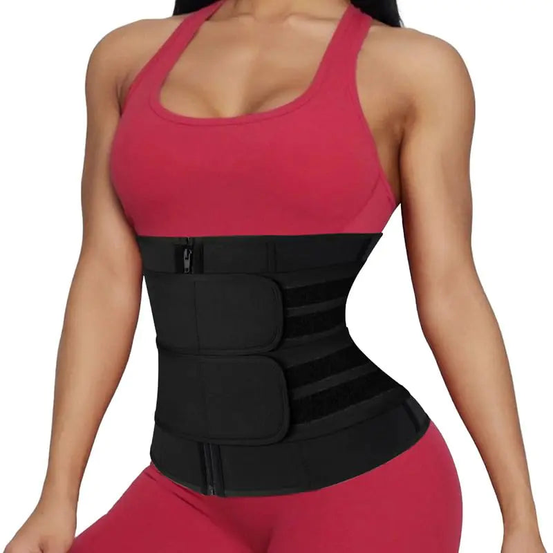 SHAPERIN Double Belt Waist Trainer for Women Neoprene Sweat Fitness Waist Cincher Body Shaper for Weight Loss (LargeBlack)