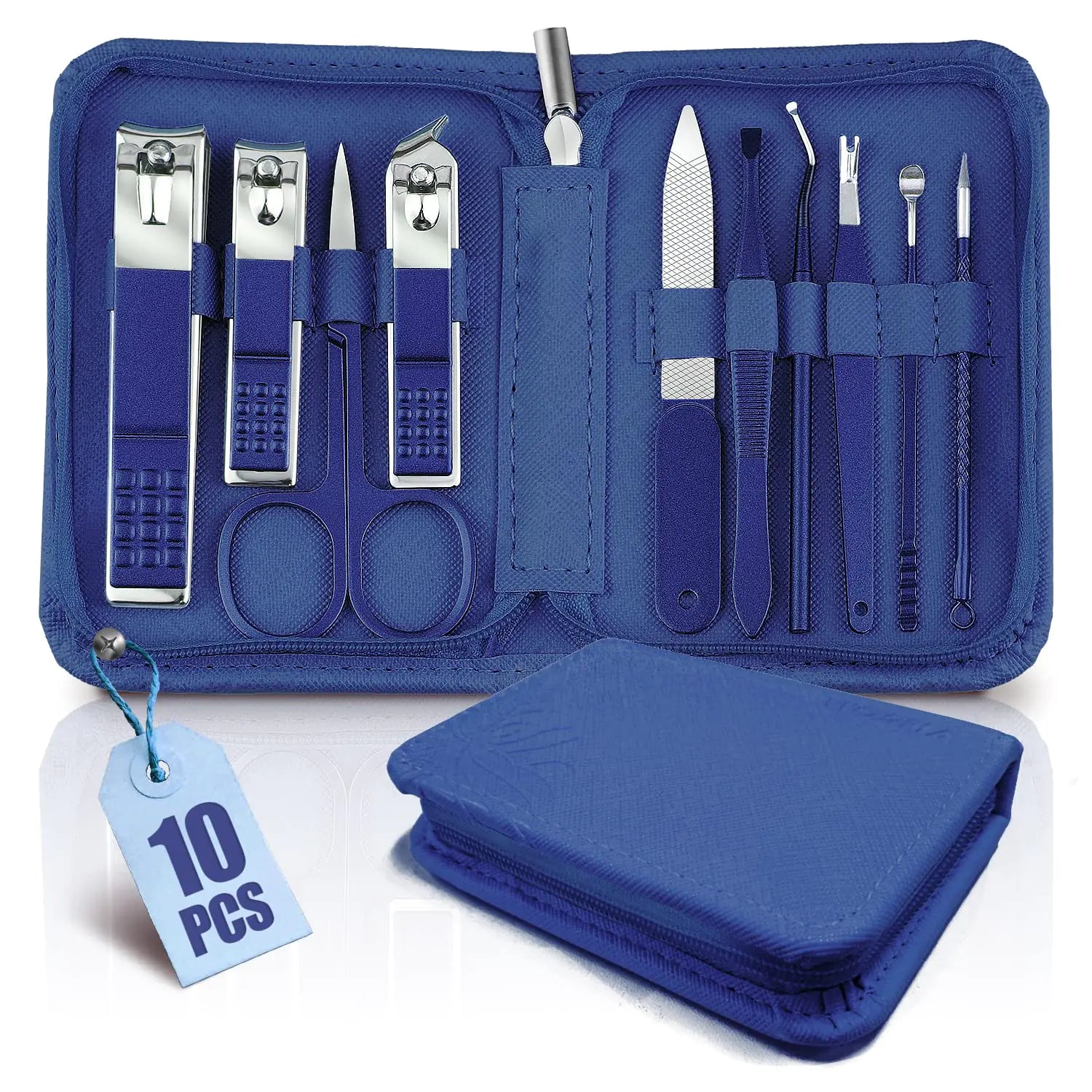WOAMA 10 in 1 Manicure Set Travel Nail Clipper Set Mini Pedicure Kit Manicure Set Professional Nail Kit for Fingernail Toenail - Blue